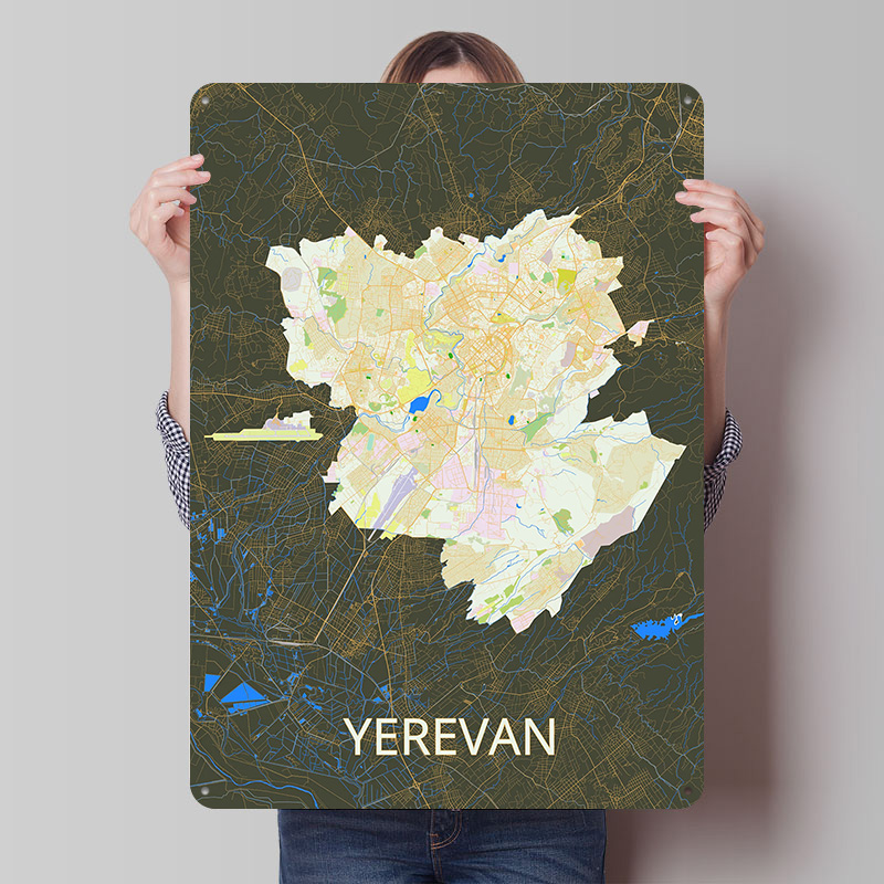 Custom Map Poster - Металлическая табличка-постер с картой Еревана, винтажный
